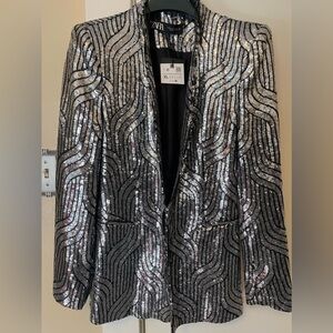 Zara sequin silver blazer size XL brand new with tags Trinny favorite